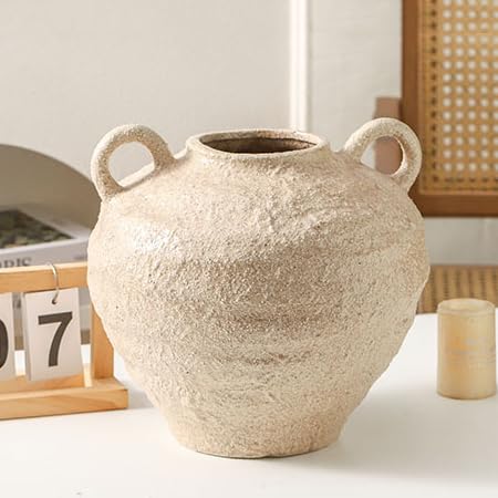 Uiddo Ceramic Flower Vase, Large Farmhouse Vases Home Decor, Handmade Rustic Vase with Handles