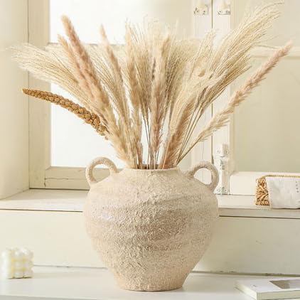 Uiddo Ceramic Flower Vase, Large Farmhouse Vases Home Decor, Handmade Rustic Vase with Handles