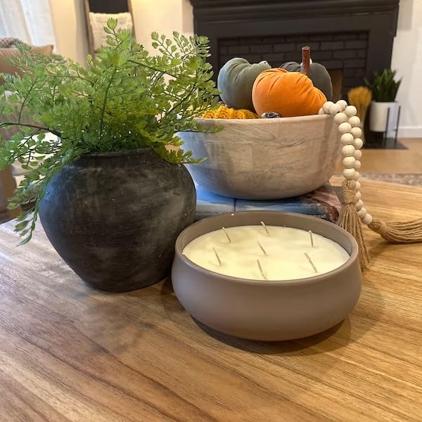 10'' Handmade Clay Black Rustic Textured Vase，Rustic Round Black Terracotta Farmhouse Vase Heavyweight