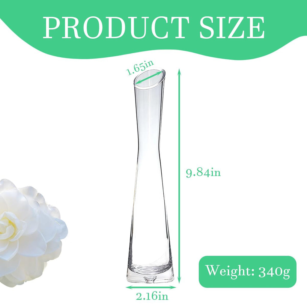 UPSTORE Hand-Made Blown Art Bud Glass Vase, Clear Glass, Single Stem, Decorative, Home & Office