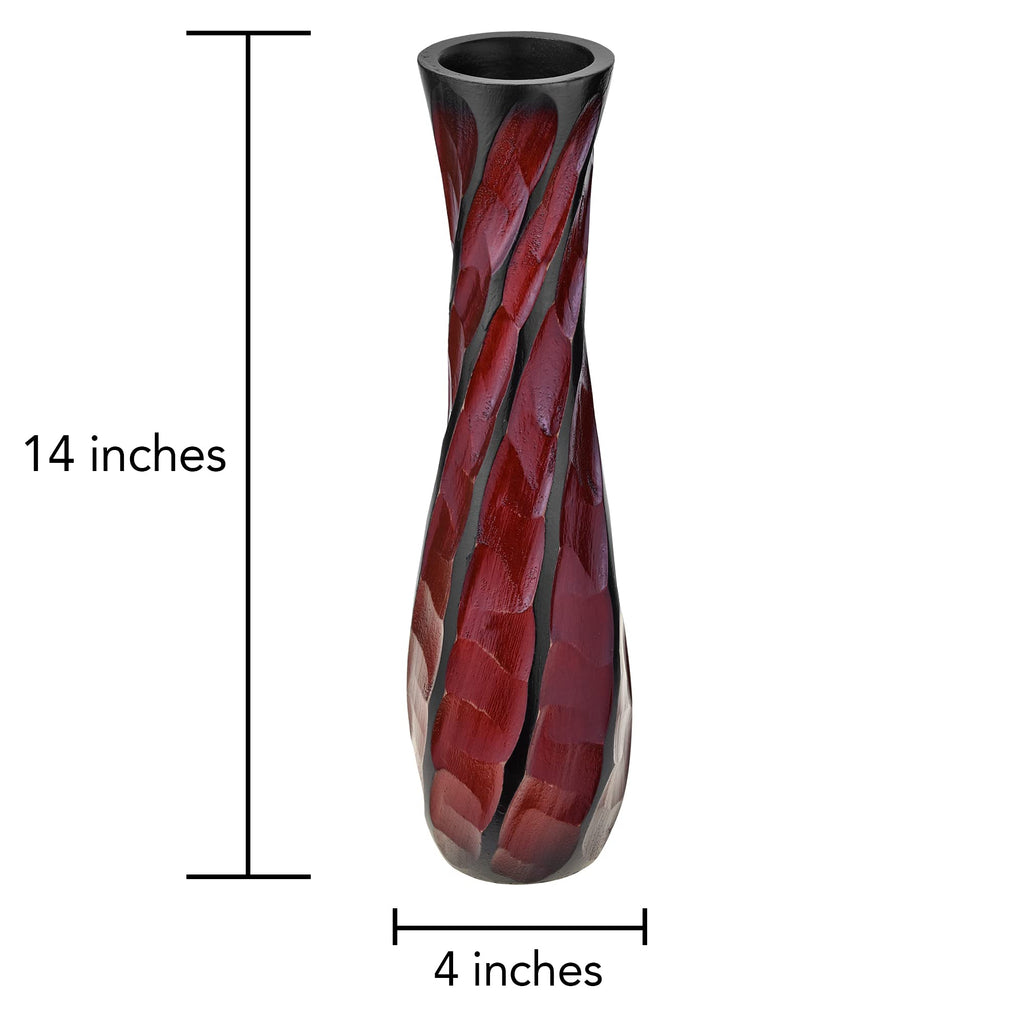 AeraVida Beautifully Hand Carved Etched Mango Tree Wood Vase | 14 inch | Classic Flower Vase | Mango Tree Wood Flower Vase