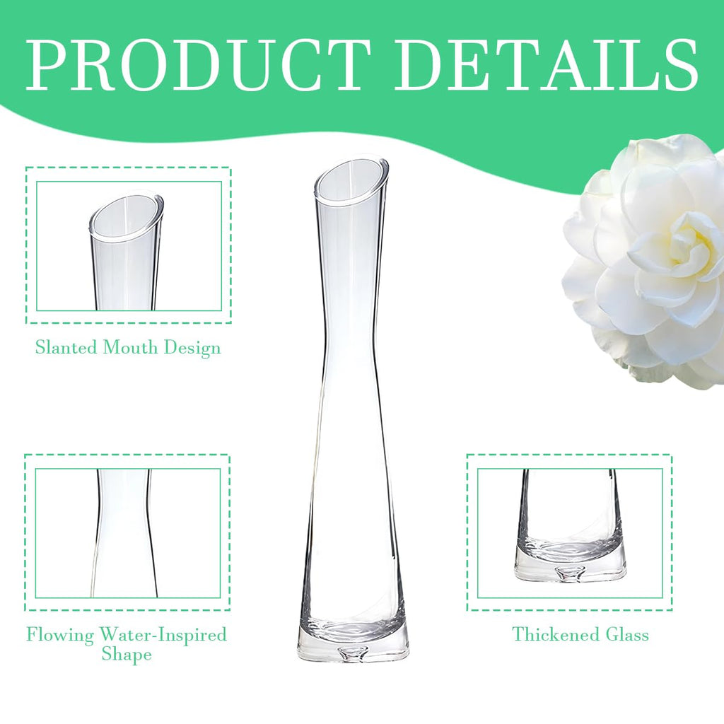 UPSTORE Hand-Made Blown Art Bud Glass Vase, Clear Glass, Single Stem, Decorative, Home & Office