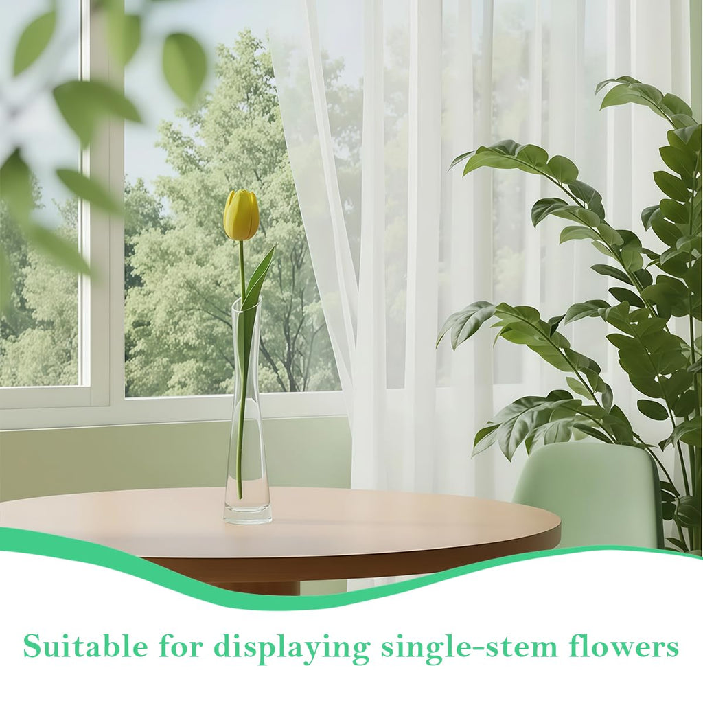 UPSTORE Hand-Made Blown Art Bud Glass Vase, Clear Glass, Single Stem, Decorative, Home & Office