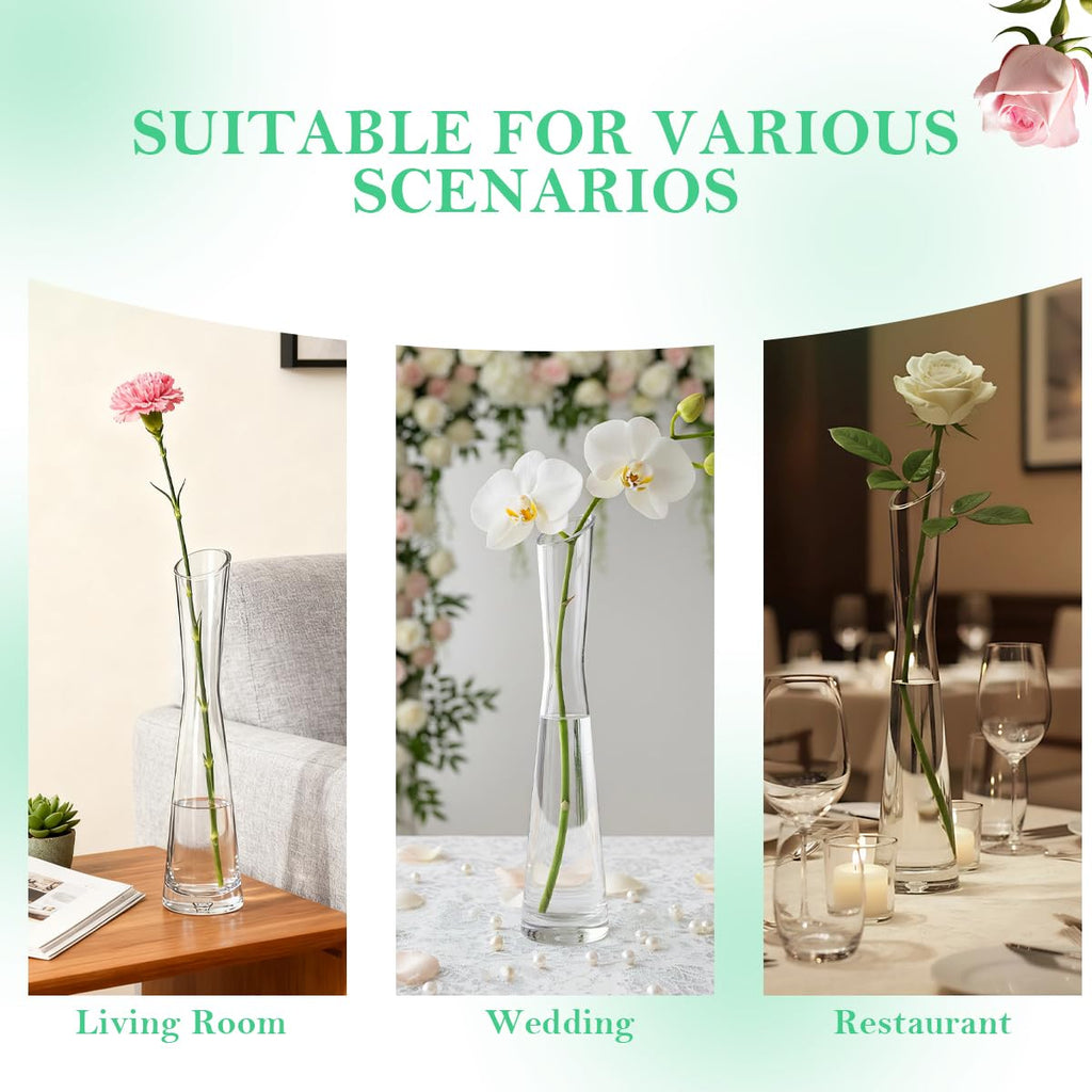UPSTORE Hand-Made Blown Art Bud Glass Vase, Clear Glass, Single Stem, Decorative, Home & Office