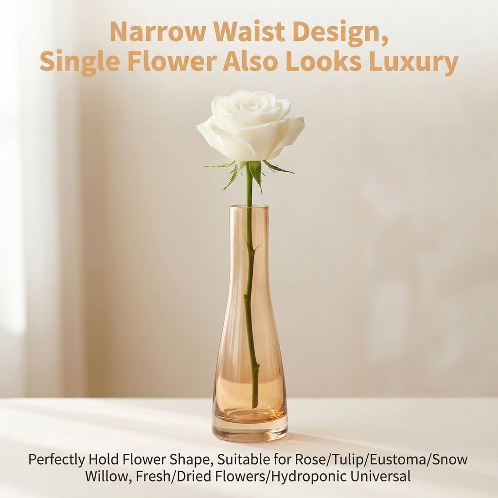 Glass Single Bud Vase Hand-Made Blown Small Flower Vase Single Stem Vases Mini Cute Decorative Bud Floral Vase Narrow Neck Vase