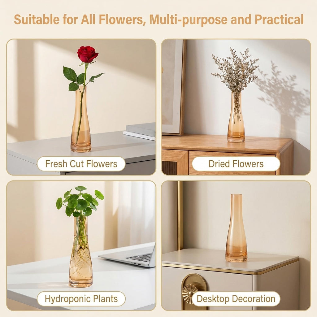 Glass Single Bud Vase Hand-Made Blown Small Flower Vase Single Stem Vases Mini Cute Decorative Bud Floral Vase Narrow Neck Vase