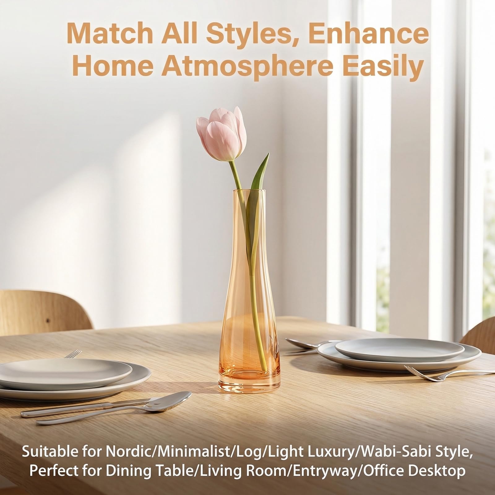 Glass Single Bud Vase Hand-Made Blown Small Flower Vase Single Stem Vases Mini Cute Decorative Bud Floral Vase Narrow Neck Vase Home Decor Centerpieces Desk Table Decor-Vintage Light Brown