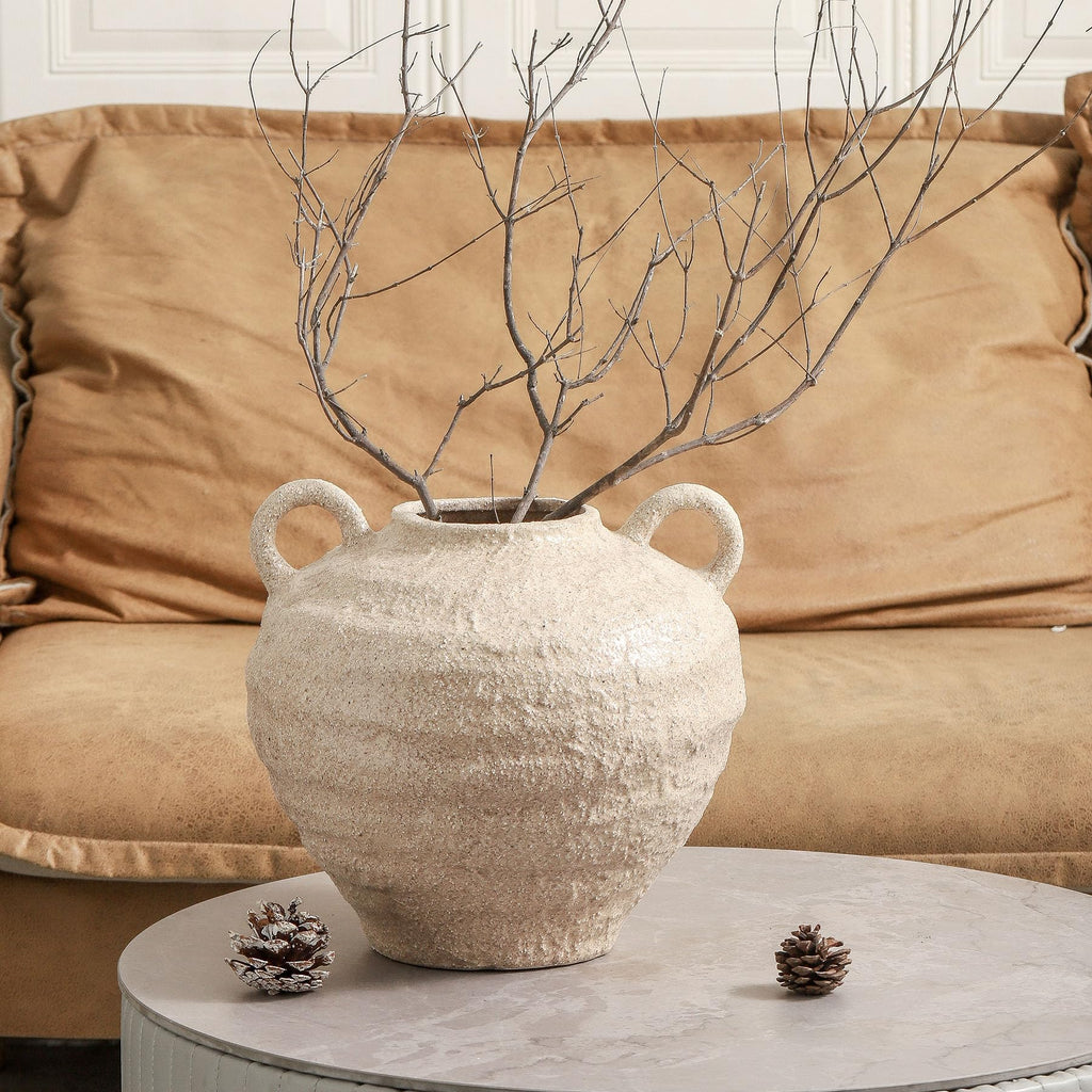 Uiddo Ceramic Flower Vase, Large Farmhouse Vases Home Decor, Handmade Rustic Vase with Handles