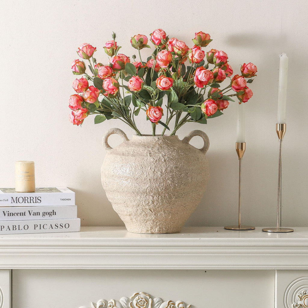 Uiddo Ceramic Flower Vase, Large Farmhouse Vases Home Decor, Handmade Rustic Vase with Handles