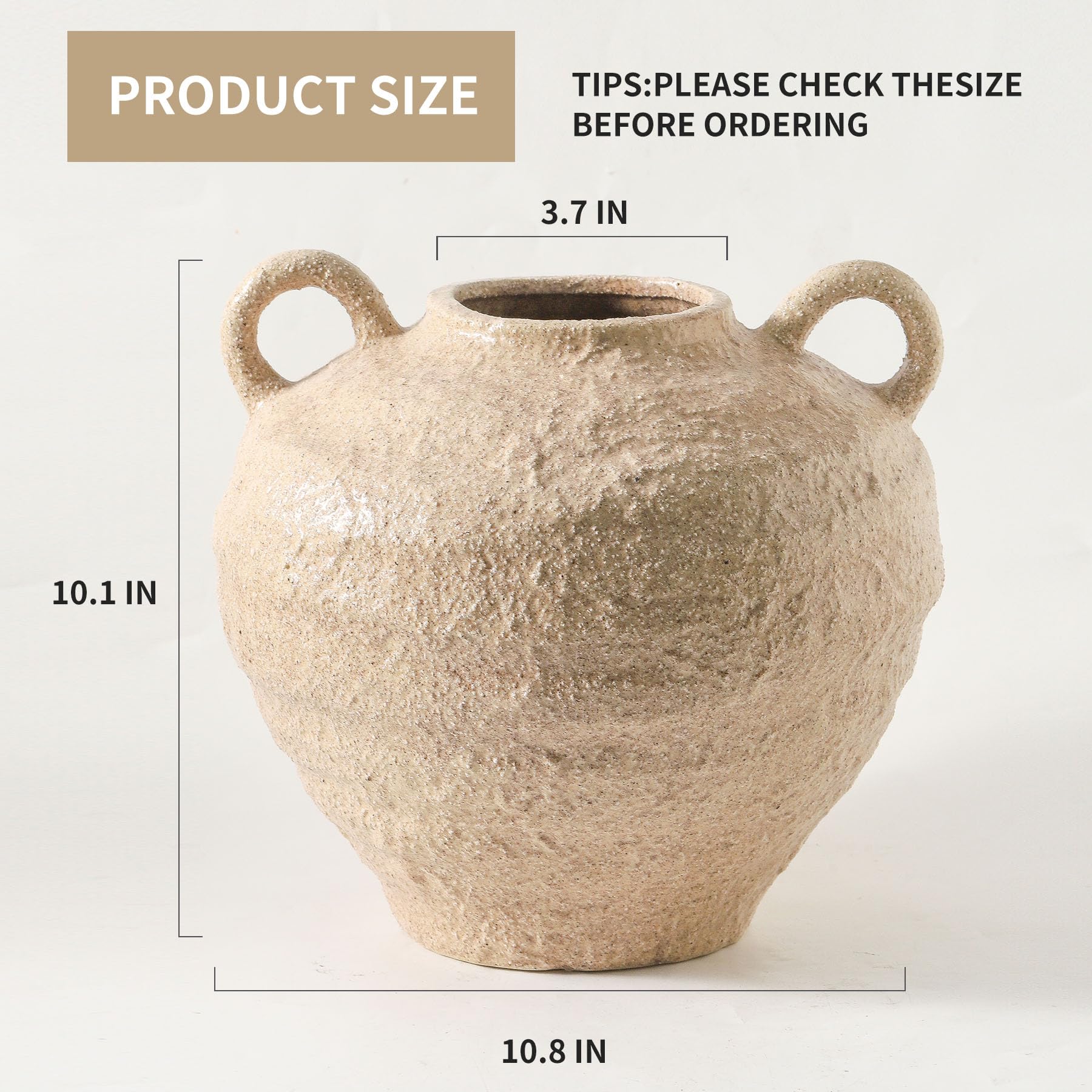 Uiddo Ceramic Flower Vase, Large Farmhouse Vases Home Decor, Handmade Rustic Vase with Handles