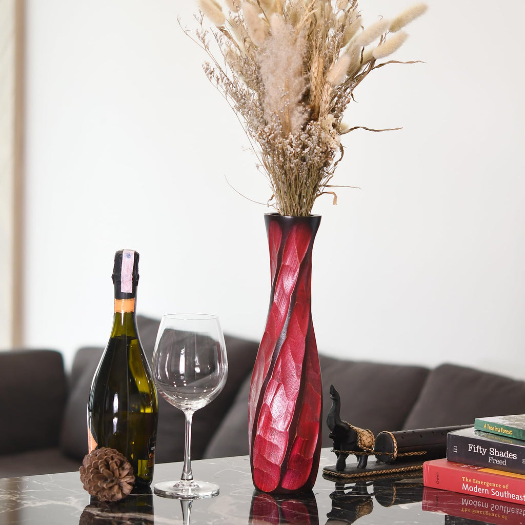 AeraVida Beautifully Hand Carved Etched Mango Tree Wood Vase | 14 inch | Classic Flower Vase | Mango Tree Wood Flower Vase