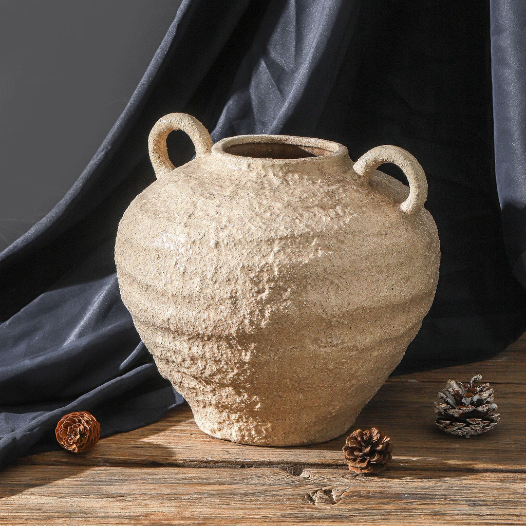 Uiddo Ceramic Flower Vase, Large Farmhouse Vases Home Decor, Handmade Rustic Vase with Handles