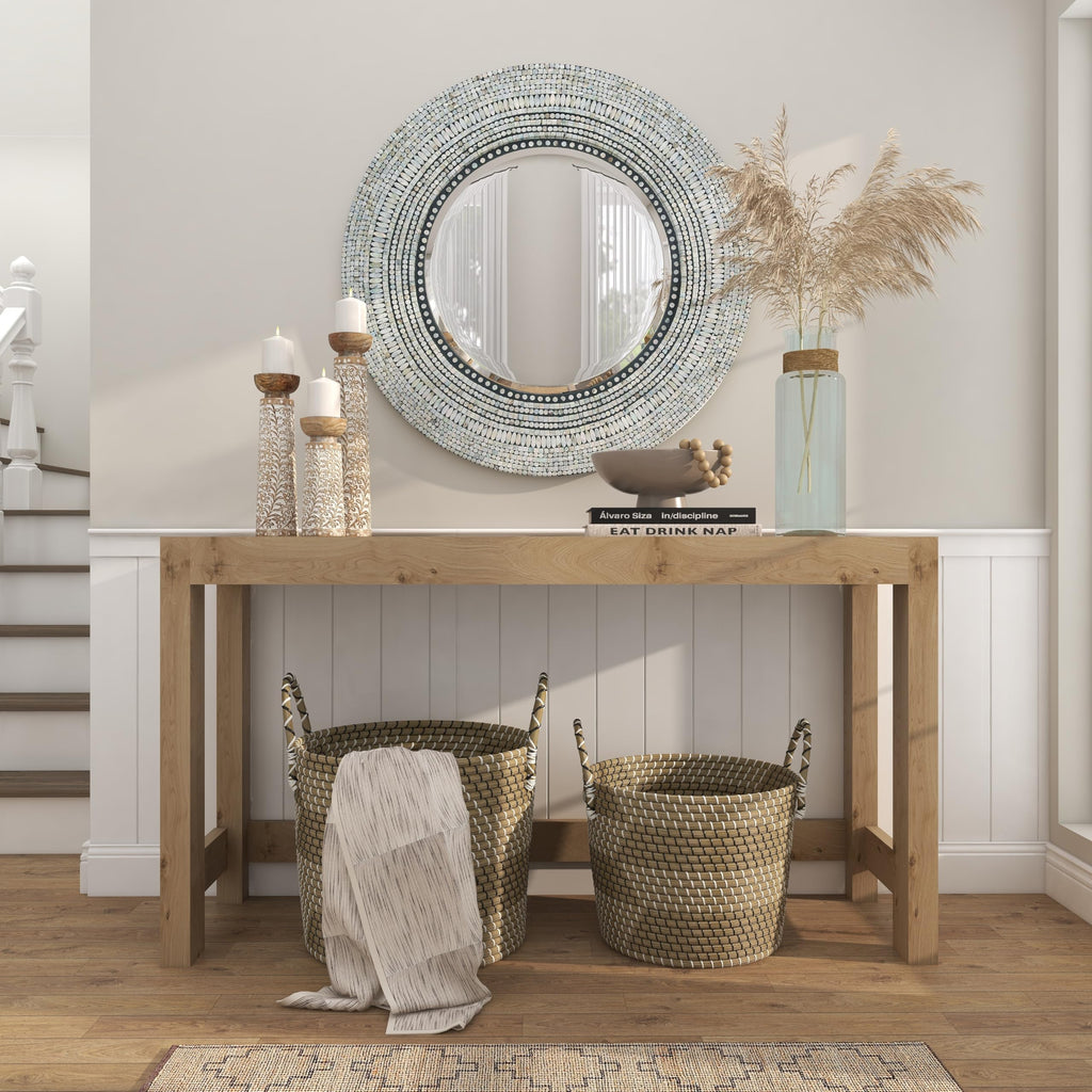 Deco 79 Recycled Glass Handmade Spanish Vase with Wrapped Rattan Neck Detail, 6" x 6" x 18", Clear